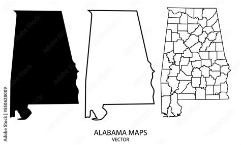 Alabama State Map Black Blank And Outline State Usa Vector Illustration Stock Vector Adobe Stock