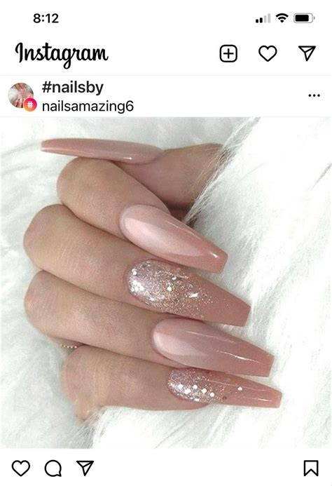 Pretty Nude Coffin Nails With Glitter Ombre Acrylic Nails Nail Art Stylish Nails