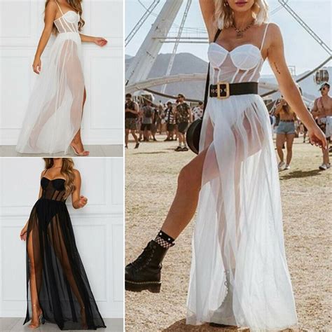 Womens Mesh Sheer Sling Bikini Cover Up Casual Star Long Dress Summer Beach Not Include Bikini