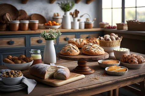 Premium AI Image Bakery Product Assortment With Bread Loaves Buns