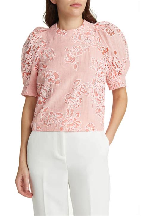 Ted Baker Meliha Puff Sleeve Boxy Top In Coral Modesens