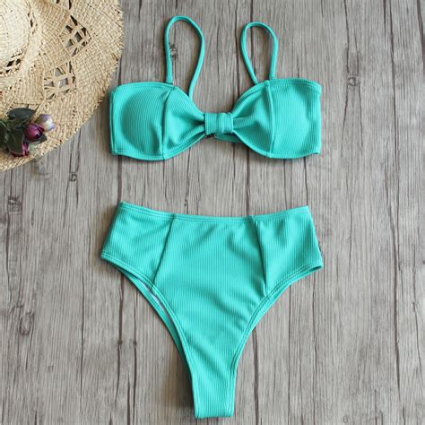 Sexy Blue Green Color Bikini Girls Swimming Suit Girls Ribbed Swimsuit Swimwear And Bikini Price