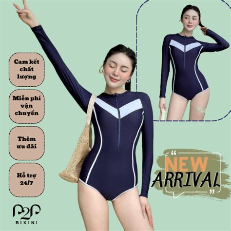 Đồ bơi Nữ P P BIKINI một mảnh tay dài có khoá vải siêu co giãn P P Bikini Thương hiệu đồ