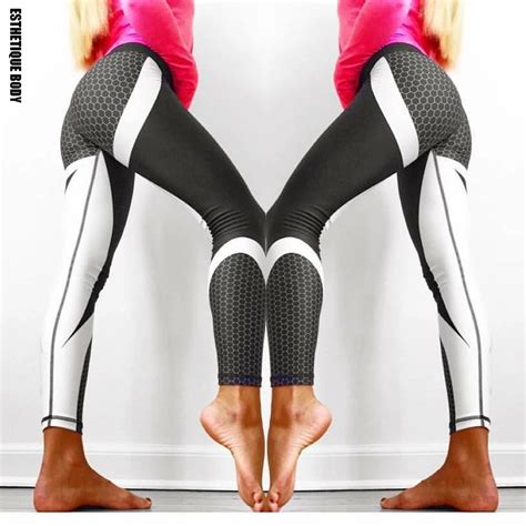 3d Printing Women High Waist Sexy Yoga Pants Honeycomb Carbon Leggings Gym Workout Running Push