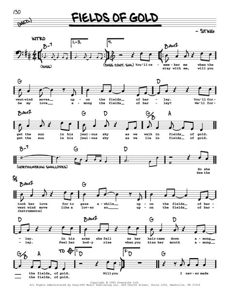 Fields Of Gold By Sting Sheet Music For Real Book Melody Lyrics