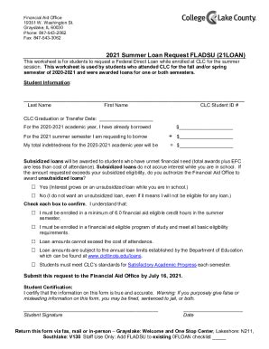 Fillable Online Dept Clcillinois 2021 Summer Loan Request FLADSU