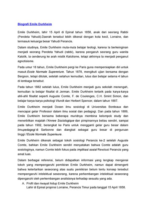 Biografi Emile Durkheim Biografi Emile Durkheim Emile Durkheim Lahir