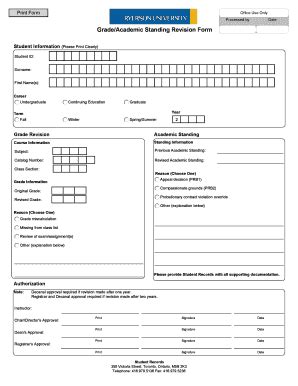 Fillable Online Ryerson Grade Academic Standing Revision Form Ryerson