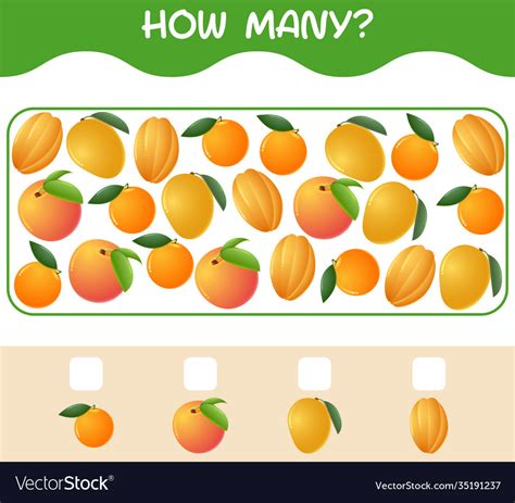 How many cartoon fruits counting game educational Vector Image