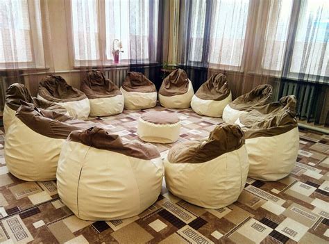 Кресло груша Токен молочный кож-зам + коричневый велюр