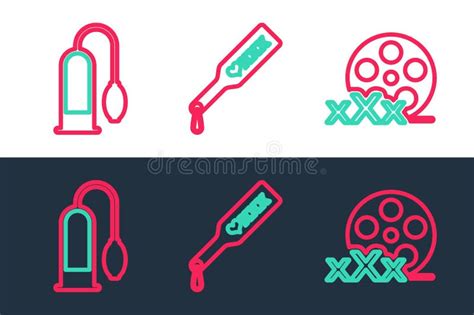 Filmrol Instellen Met Sex Penis Pomp And Spanking Paddle Icon Vector Stock Illustratie
