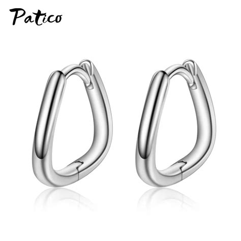 Minimalismo Metal Prata Esterlina Hoop Brinco Para Mulher