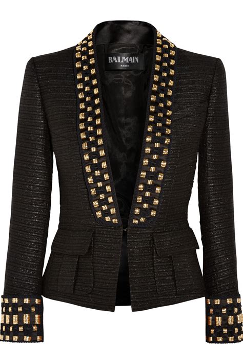 Balmain Embellished Tweed Blazer In Black Lyst