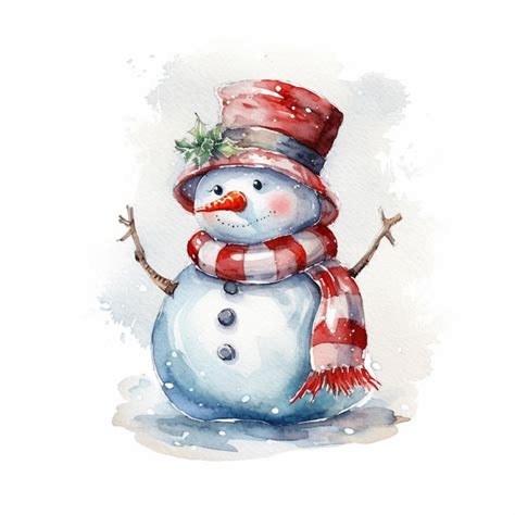 Premium Ai Image There Is A Watercolor Painting Of A Snowman Wearing