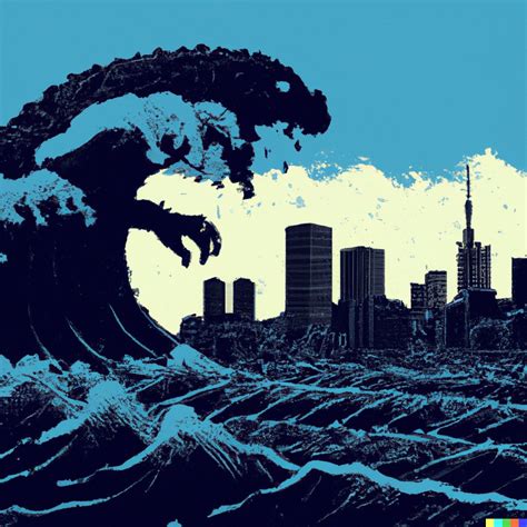 Dystopian Great Wave Off Kanagawa As Godzilla Eating Tokyo Dalle2