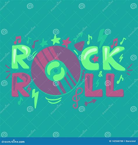 Rock N Roll Hand Drawn Vector Lettering Stock Vector Illustration Of