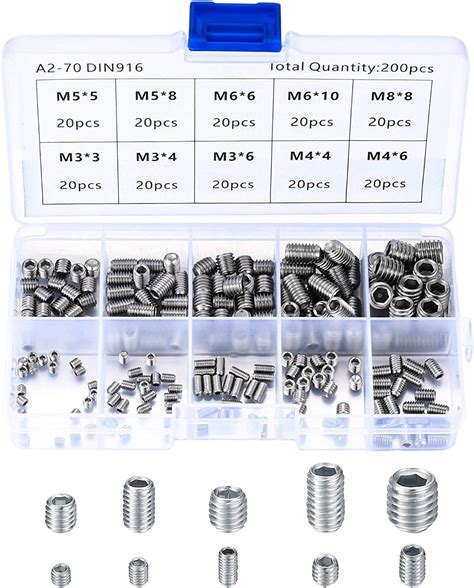 TuseyRxln 200 Pieces Stainless Steel Headless Screws, M3 M4 M5 M6 M8