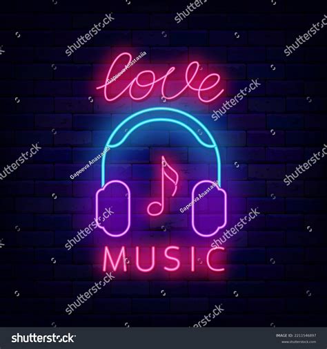 Love Music Neon Signboard Glowing Lettering Stock Vector Royalty Free