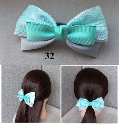 Бант для волос (на видео) из репсовых атласных лент кружева (№28-32 ...