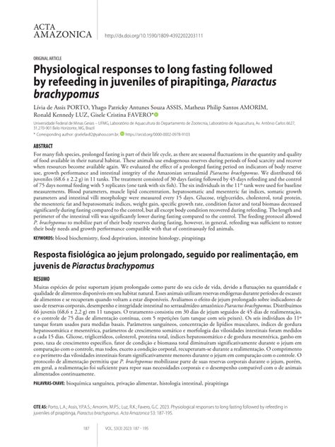 PDF Physiological Responses To Long Fasting Followed By Refeeding In