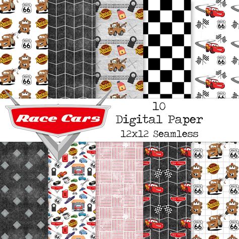 Race Cars Digital Paper Set Of Printable X Background Journal