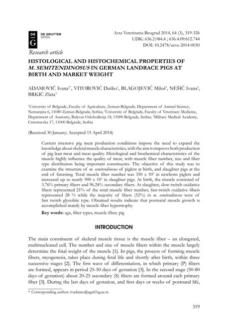 (PDF) Histological and Histochemical Properties of M. Semitendinosus in German Landrace Pigs at ...