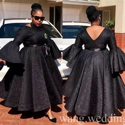 Black African Plus Size Evening Dresses Ankle Length Lace Formal Party