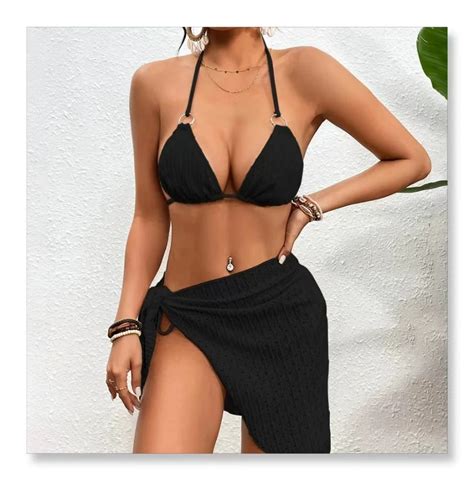 New Arrive Women Sexy Solid Color Bikini Three Piece Lace Up Swimsuit