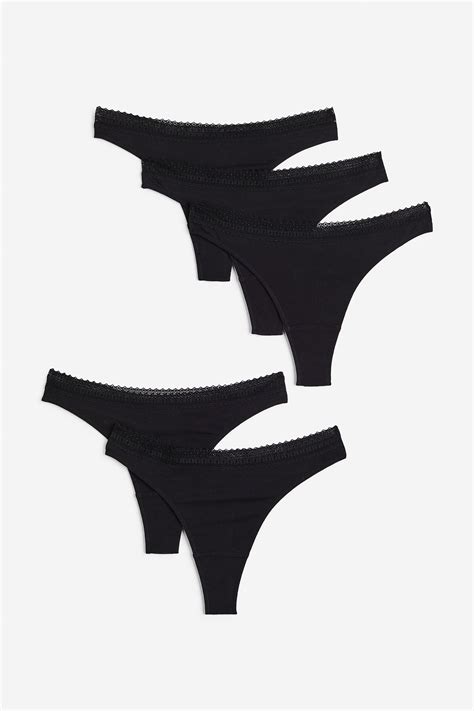 5 Pack Cotton Thong Briefs Black Ladies Handm Us