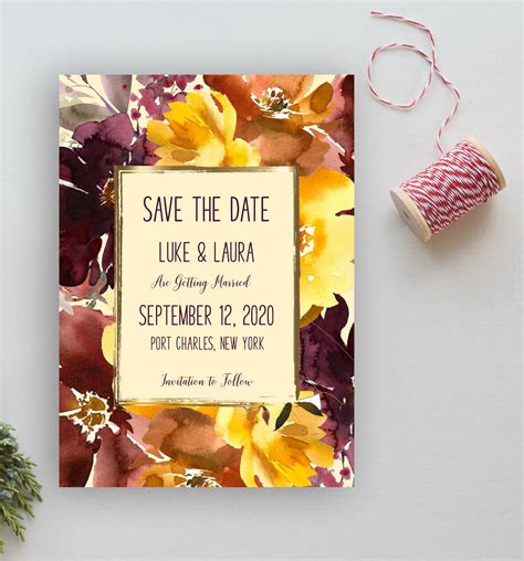 Save The Date Template Wedding Instant Download Maroon And Etsy