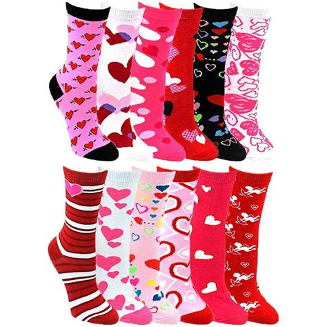 Winterlace Heart Print Crew Socks For Women 12 Pairs Valentines Day