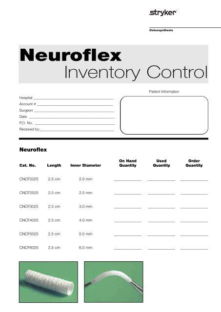 Neuroflex Inventory Control Sheet Stryker