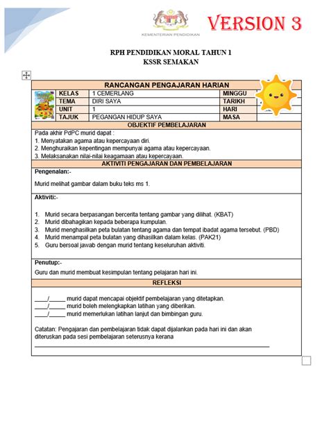 Rph Pendidikan Moral Tahun 1 20252026 Version 3 Rph 3e