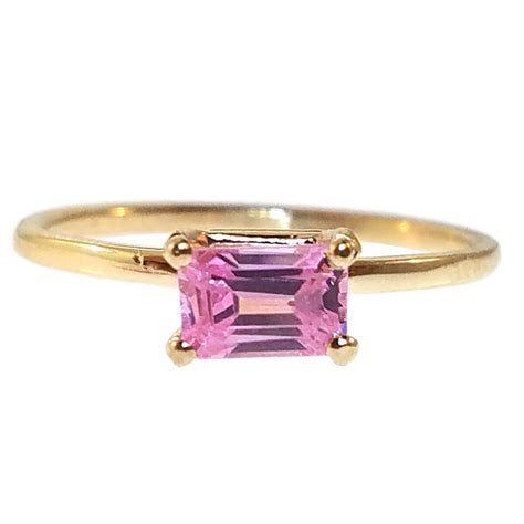 K Solid Yellow Gold Pink Topaz X Mm Diamond Ring Sz Nante