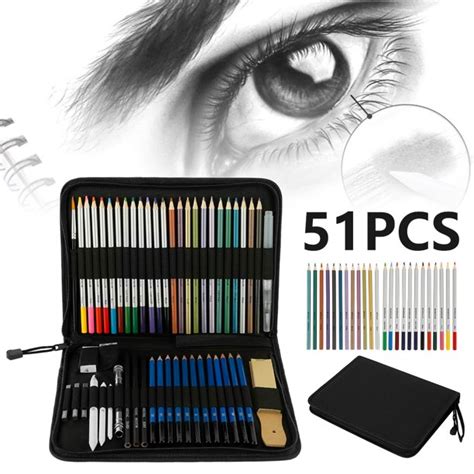 ODOMY 51 Pcs Drawing Set Sketching Kit, Pro Art Supplies Wood Pencil ...