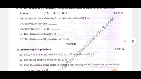 PUC I Year Maths Hassan District Mid Term QP 2023 1st PUC Mid Term QP