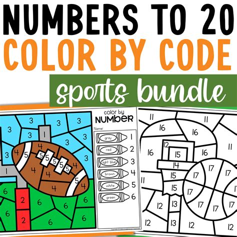 Sports Numbers To 20 Color By Number Bundle Sports Numbers Made By