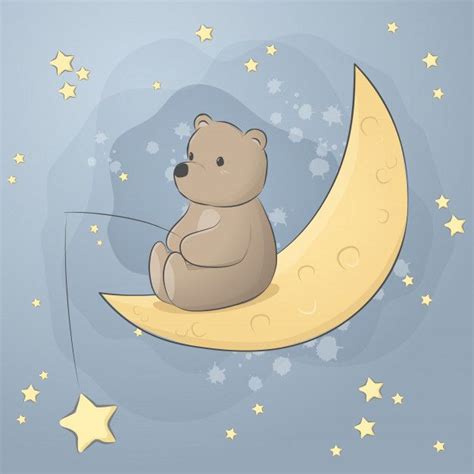 Premium Vector Cute Teddy Bear Sitting On Moon Cartoon Doodle Pastel Wallpaper Teddy Bear