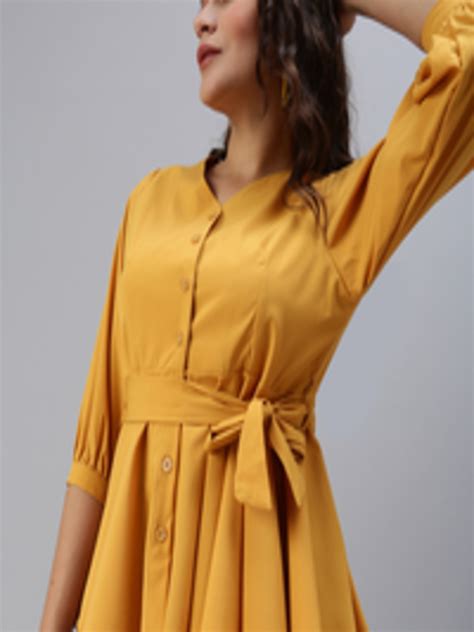 Buy Showoff Mustard Yellow Crepe Cinched Waist Top Tops For Women