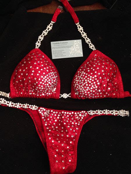 Style 1181 Red Bikini Competition Suit Rhinestone Connectors Vandella