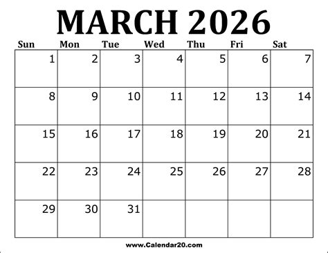 April 2026 Calendar Printable - Calendar20.com