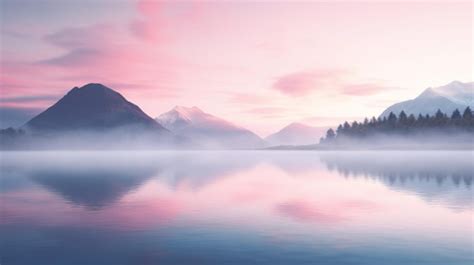 Premium AI Image | Serene Pink Sunrise Over Mountains Reflected In Lake