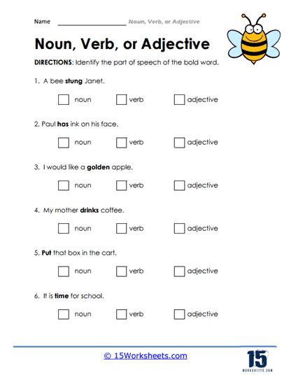 Noun Verb Or Adjective Worksheets 15 Worksheets