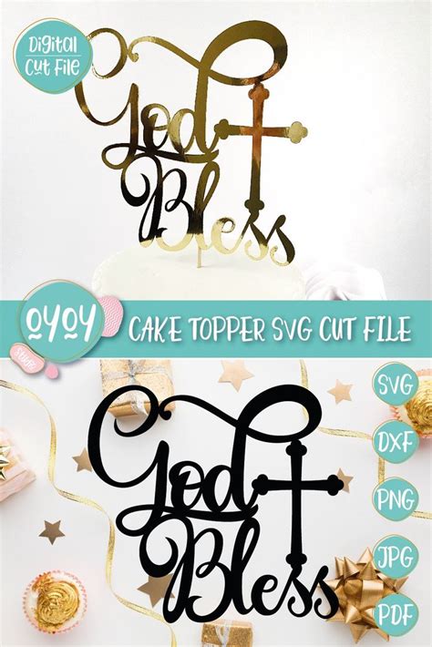 Baptism Svg God Bless Cake Topper Svg With Cross Religious Cake