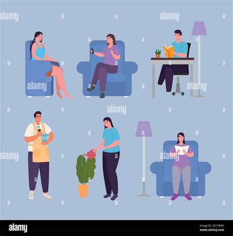 people  activities  home icon set vector design stock vector