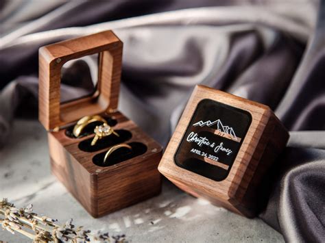 Triple Flip Wood Ring Box With Glass Lid Uv Printed Ring Box For