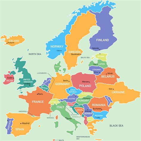 map  europe labeled  capitals adams printable map