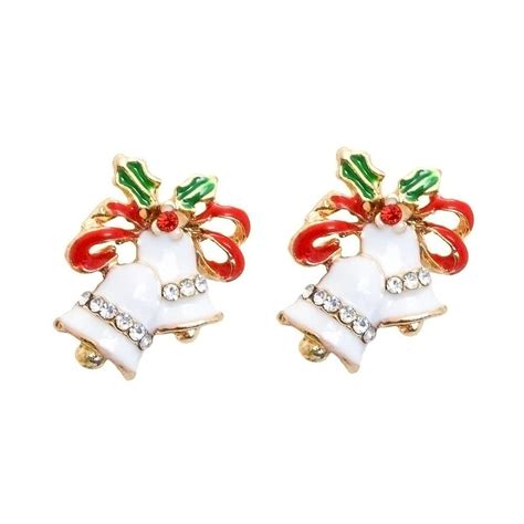 China 3 Colors Enamel Mini Crystal Christmas Jingle Bells Stud Earrings