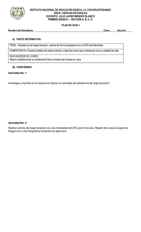 Educaci N F Sica Primero A B C D Instituto Nacional De Educacin