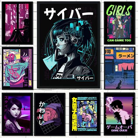 Japanese Cyberpunk Anime Girl Posters and Prints Modern Abstract Art ...